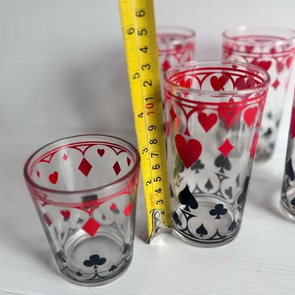 Vintage Playing Card Glasses Hearts Spades Set of Five - Picture 4 of 6